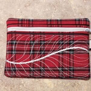 Red Plaid Clutch with Feather Design